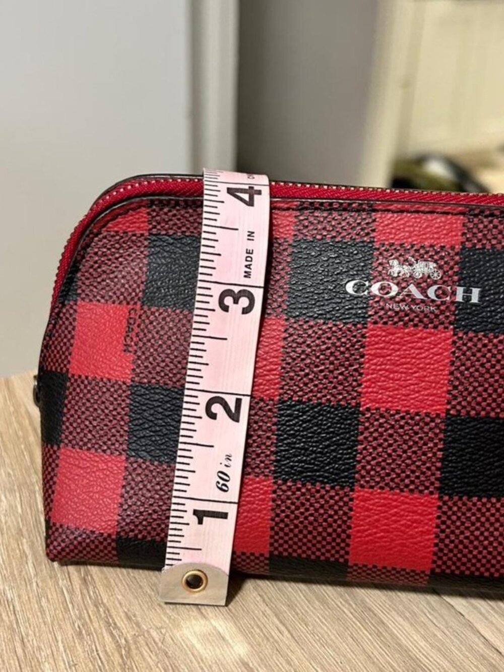 Authentic Coach Monogram Plaid Red & Black Logo Mini Zipper Bag 🍸 - Picture 4 of 7